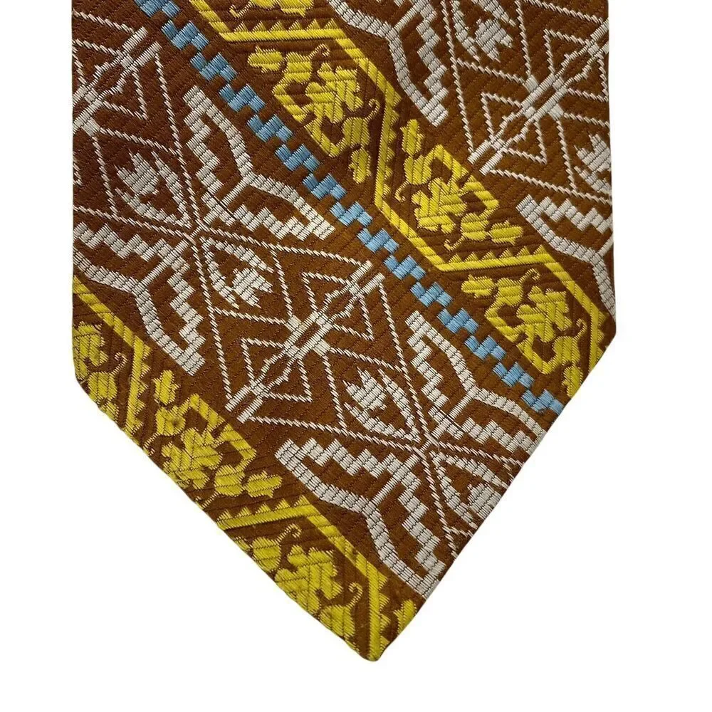 Tie Men's Necktie Wide Polyester Brown Geometric Stripe Mod Disco 70's